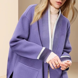 秋冬季今年流行毛呢外套女2023宽松高端紫色呢子大衣欧美时尚
