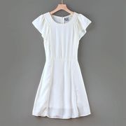 G1欧美外贸气质素雅白色雪纺短袖通勤夏季显瘦女士连衣裙