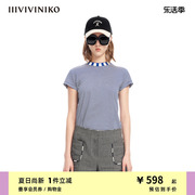 iiiviviniko夏季经典宽松海军蓝，条纹合身t恤女m320539366c