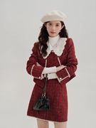 2023春节喜庆潮流红色小香风套装秋冬韩剧女主气质穿搭两件套
