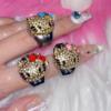 Y2K辣妹个性时尚甜酷女款小猫翻盖水钻表设计小众配饰戒指环