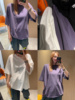 韩国2023秋季女装浅紫色纯色宽松水洗厚短袖打底T恤