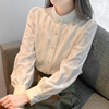 高级感长袖衬衫女2023春装，立领衬衣气质，蕾丝内搭小衫雪纺上衣