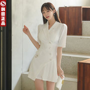 韩国春夏法式西装，连衣裙短袖短款小个子时尚气质，收腰百褶韩系