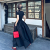 金苏一黑色长裙2024夏季韩版气质弹力显瘦裙子，chic短袖连衣裙潮