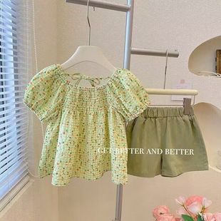 女小童套装夏季款女宝宝衣服婴幼儿碎花上衣+短裤田园风两件套潮