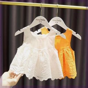 女宝宝洋气娃娃裙衫2女婴儿童夏装女童提花背心吊带上衣