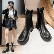 ZHR短靴女2023冬季黑色厚底小个子靴子英伦风复古显瘦粗跟女