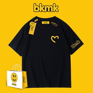 bkmk短袖t恤男女款，夏季运动爱心，上衣印花字母情侣高街