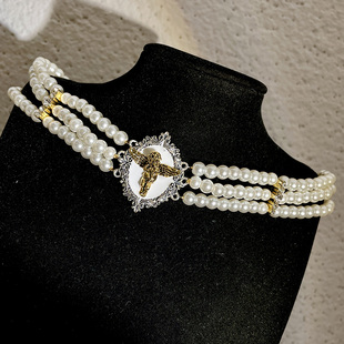 金色小天使颈链宫廷风巴洛克立体浮雕珍珠项链小众轻奢高级感配饰