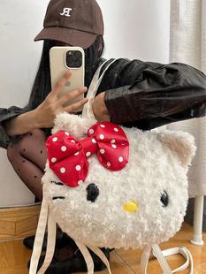 毛绒HelloKitty秋冬日系单肩托特包包可爱kitty学生洋气双肩背包