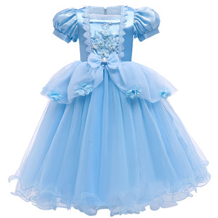 童装灰姑娘公主裙女孩生日派对粉蓝色花瓣连衣裙童裙晚礼服