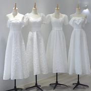 闺蜜团姐妹装伴娘服声乐艺，考主持人礼服白色，法式宴会礼服平时可穿