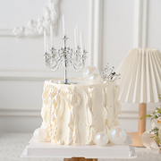 女神214情人节生日蛋糕，装饰复古欧式烛台，摆件蝴蝶结蜡烛插件