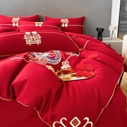 中式婚庆全棉床单四件套，纯棉红色被套被单，被罩六件套床笠床上