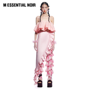 桃红 褶皱 吊带短上衣 M ESSENTIAL NOIR 马凯 设计师品牌