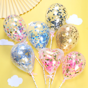 创意生日蛋糕装饰气球 透明圆片气球ins风派对甜品台装饰摆件插旗