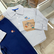 韩国童装23秋款男童时尚，韩版蓝白条纹(白条纹，)帅气百搭长袖衬衣儿童衬衫