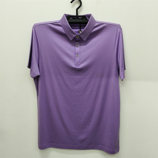 小敏家短袖丝光棉男士纯色夏季休闲t恤衫商务翻领三粒扣紫色