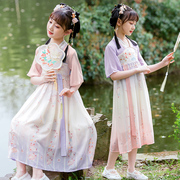 女童夏季唐装刺绣汉服儿童女孩中国风复古仙女雪纺连衣裙襦裙