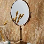 浴室化妆镜折叠美容镜全铜仿古双面镜卫生间台式镜免打孔壁挂铜o