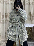 思琪女装 3/25 日系风格 编织纹翻领系腰带休闲直筒长袖衬衫外套
