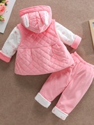 女宝宝秋冬套装，洋气0-1-2岁婴幼儿马甲，三件套薄棉衣外出服潮