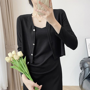 韩版针织开衫薄款女秋季黑色小披肩上衣吊带裙外搭防晒罩衫短外套