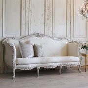 法式乡村风格实木雕花布艺单人双人三人位沙发小户型复古做旧家具