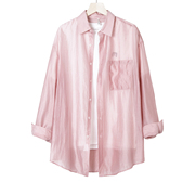 罗米欧女装夏季尖领纯色简约宽松薄款多色休闲长袖衬衫防晒
