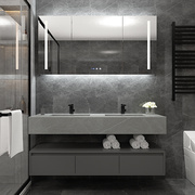 轻奢岩板一体盆浴室柜，组合智能镜柜洗手台简约洗面池，卫生间洗漱台
