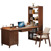 实木组合书桌带书架书柜，家用卧室台式电脑桌，现代简约转角办公桌子