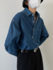 SF/春季韩风气质复古蓝色牛仔衬衫男士宽松版水洗工装风外套