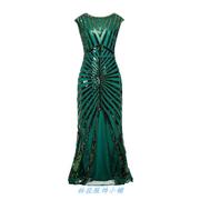 Womens Evening Dress 1920s 时尚亮片深V后背酒会派对长款连衣裙
