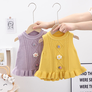 秋季儿童毛衣背心可爱卡通，条纹花纹背心针织，0-4岁宝宝保暖潮