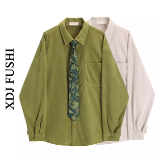 法式高级感复古垂感长袖衬衫，女宽松港风个性独特显白绿色漂亮小衫