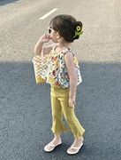 女童夏装韩版碎花吊带衫套装2023女宝宝洋气小背心喇叭裤两件套潮