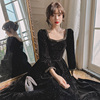 黑色法式小礼服2024冬季丝绒洋装连衣裙女平时可穿长袖赫本风
