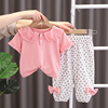 女童套装夏季短袖，2024夏装洋气时髦薄款儿童网红宝宝纯棉衣服