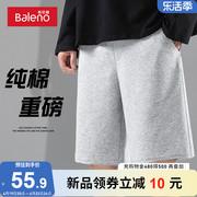 班尼路260g重磅纯棉短裤男夏季基础款宽松直筒灰色运动休闲五分裤
