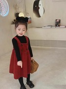 女童背心裙秋冬装2023红色韩版洋气，裙子儿童时髦小公主吊带裙