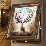 美式电表箱装饰画竖款可推拉欧式遮挡配电箱客厅挂画电源箱开关盒