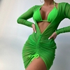 欧美辣妹泳装绿色裙式三件套比基尼大胸绿色，比基尼显瘦遮肉bikini