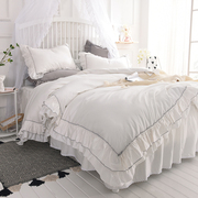 定制欧式纯棉斜纹全棉床上四件套白色被套床单公主风裸睡超柔2.0m