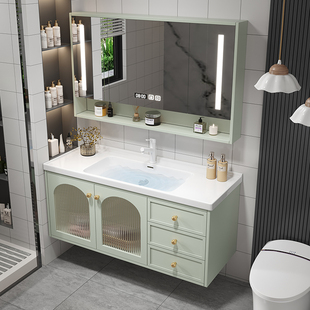 法式橡木烤漆实木浴室柜，组合陶瓷一体洗手池卫生间，洗漱台洗脸盆柜