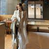 设计师Le Alessandra 2020秋冬白色澳洲羊毛呢外套长款大衣女