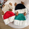 圣诞节帽子2023新年红色针织帽，女冬季鹿角，加绒保暖情侣毛线帽