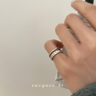 韩国麻花双层纯银，开口戒指ins潮时尚个性，简约冷淡风尾戒女小指