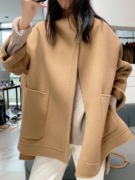 徐大可家2022年秋冬韩版高端短款双面羊毛大衣，圆领妮子外套女