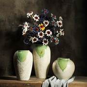 美式花瓶客厅插花摆件台面欧式瓶子，仿真干花家居陶瓷绿色粗陶陶罐